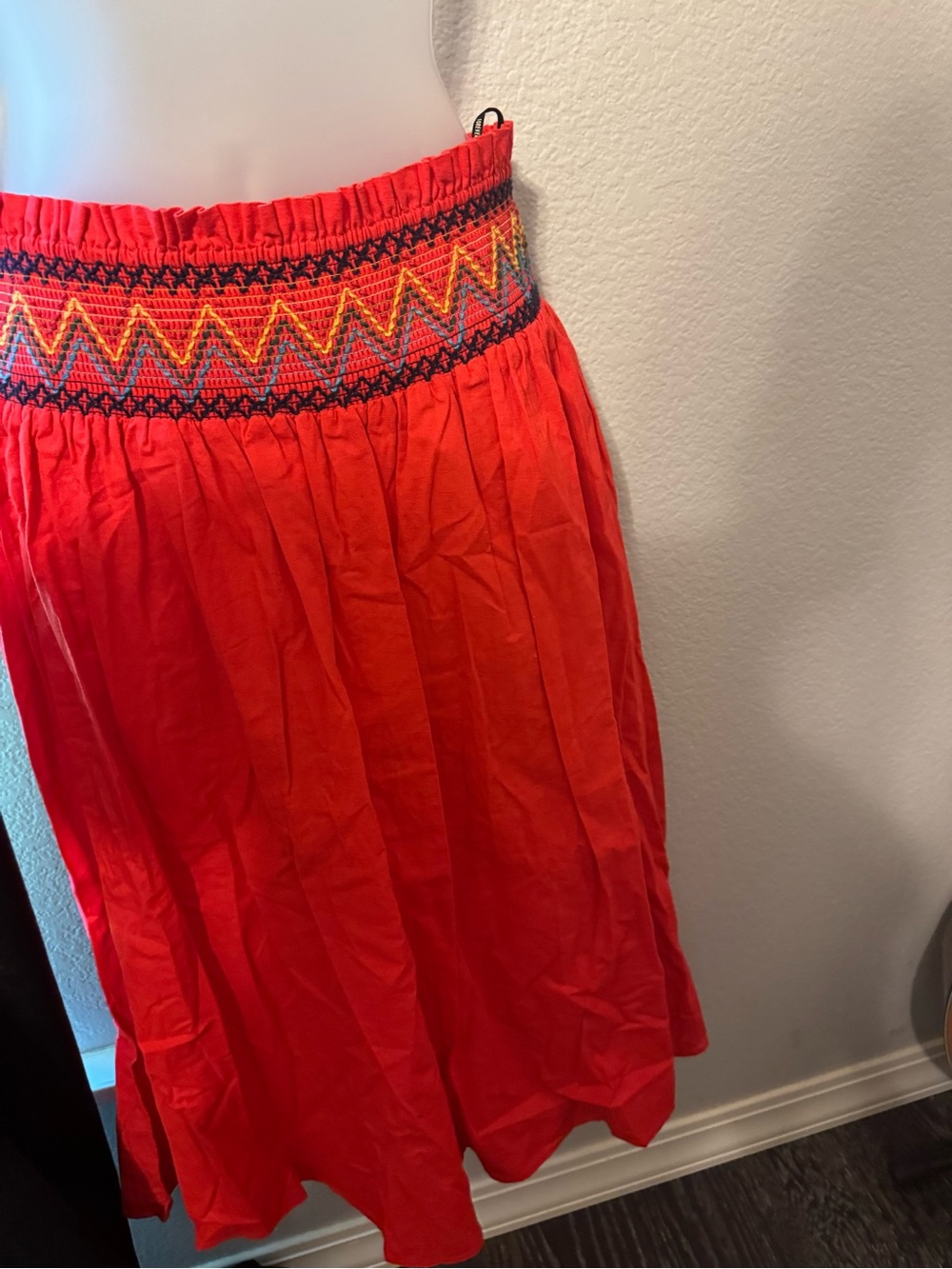 Forever 21 Red Maxi Skirt with Colorful Smocked Waistband